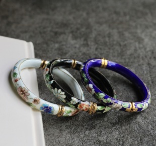 难得小圈口景泰蓝贵妃手镯、60年代老外贸出口老库存老景泰蓝手镯