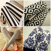 外穿九分裤 女青花瓷千鸟格子图腾竖条纹牛奶丝打底裤 韩版 春秋新款