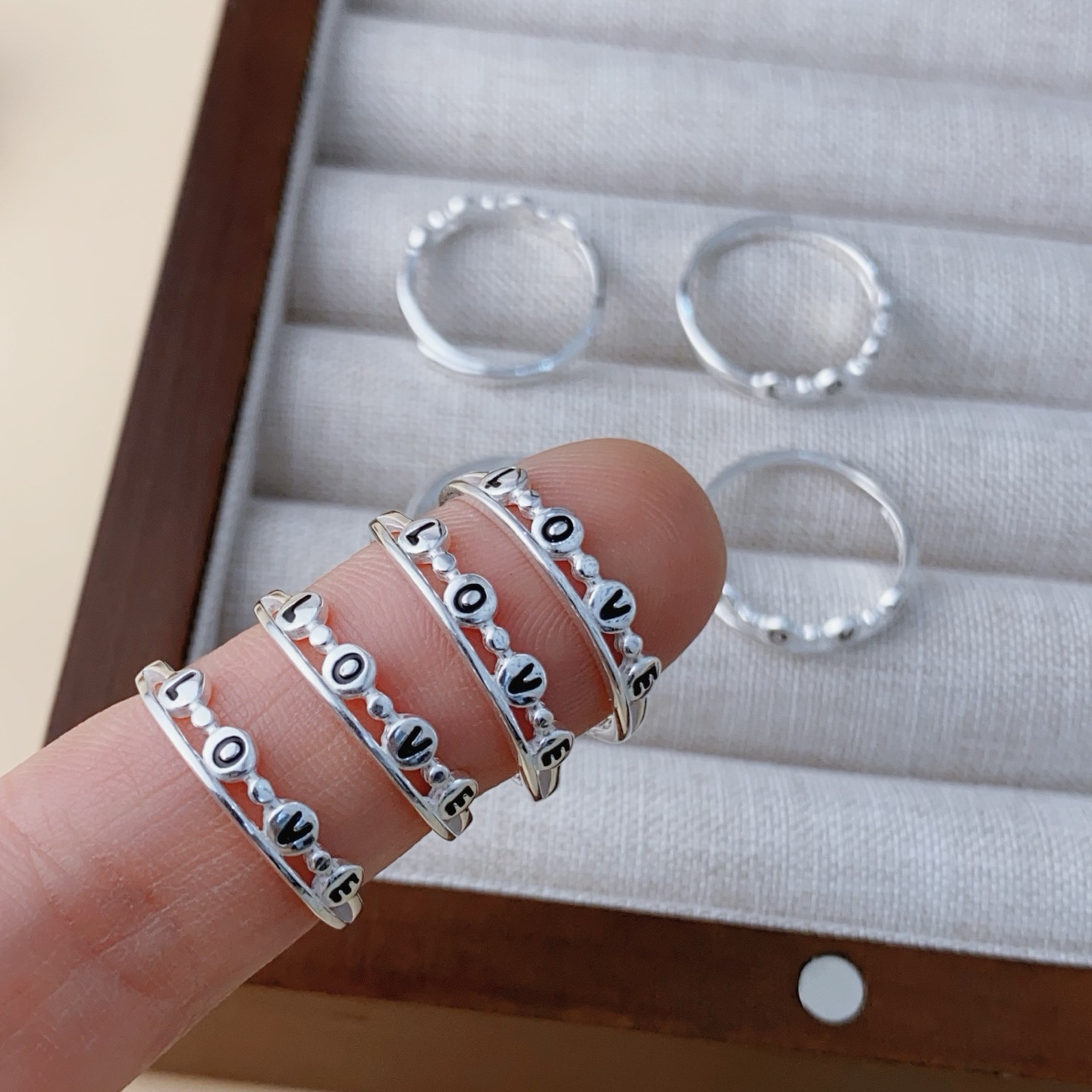 足银990 滴胶love双层戒指女纯银镂空小众设计约 1.2克