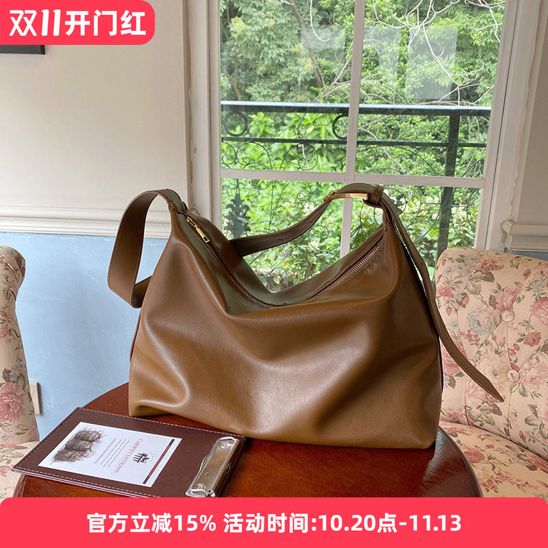 鹿森|韩版皮质背包软塌极简风单肩包大包新款包包女大容量斜挎包
