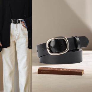 皮带男女同款 休闲裤 真皮腰带牛皮复古简约中性风配牛仔裤 鹿森