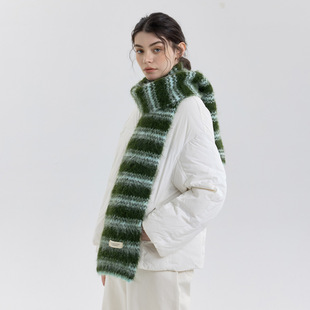 鹿森新款韩版氛围感拼色条纹含羊毛针织围巾男女冬季保暖拉绒披肩