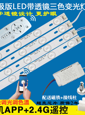 led吸顶灯透镜灯条灯板灯带长条方形客厅2.4G遥控光源手机app灯芯