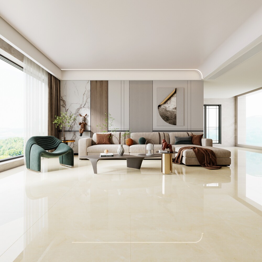 奶油色仿大理石全抛釉奶白瓷砖客厅地砖800x800佛山简约地板砖