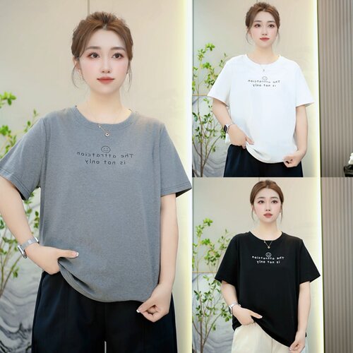 胖mm大码女装纯棉夏季新款时尚短袖印花字母T恤减龄百搭圆领上衣