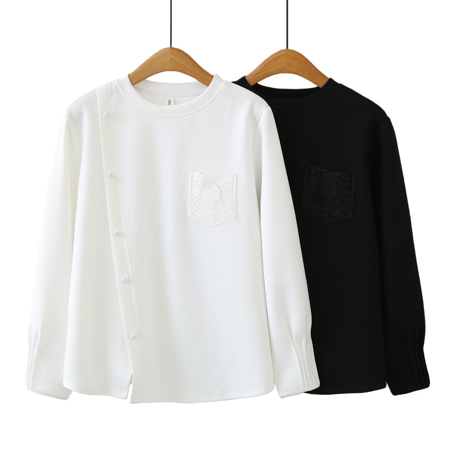 大码女装花边口袋2026新款T恤开叉长袖大码女装胖mm打底宽松显瘦