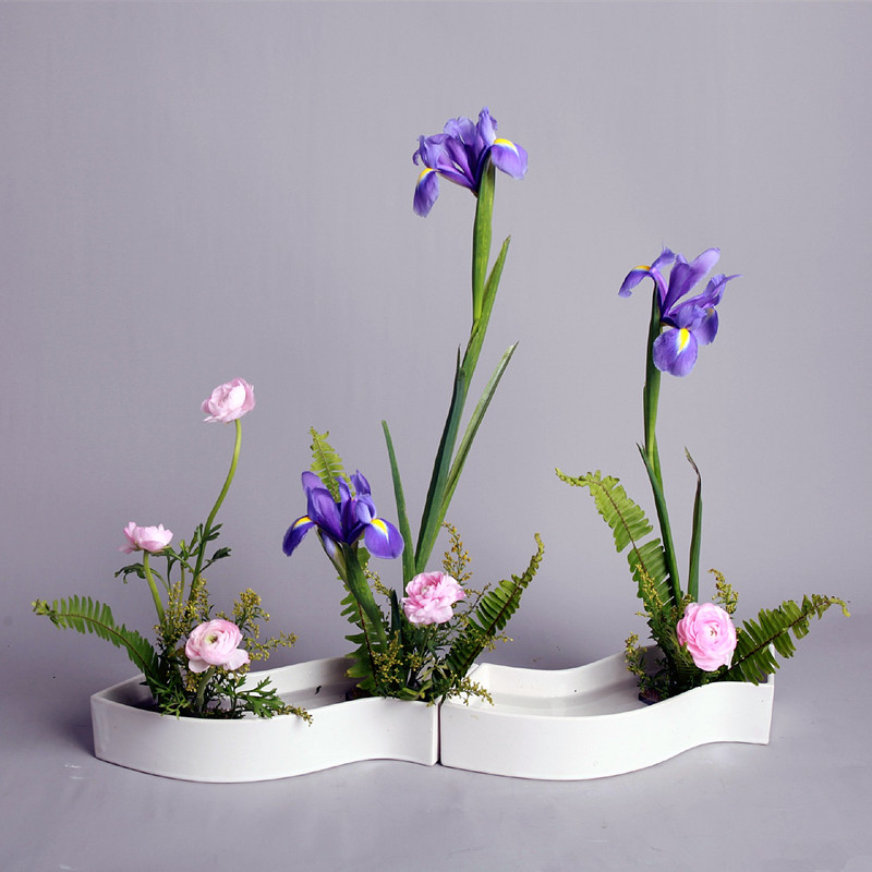 插花器日本小原流花道日式简约禅意花盆曲线剑山花插排列式教学