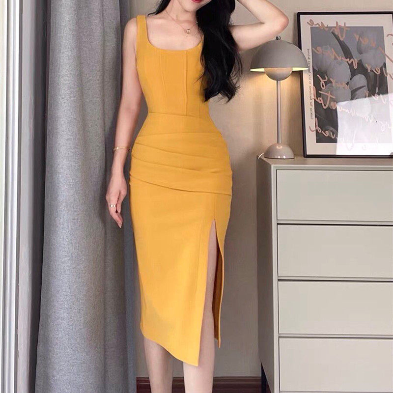 夏季新款高级感女装纯欲风法式气质洋气修身t恤连衣裙子小众设计