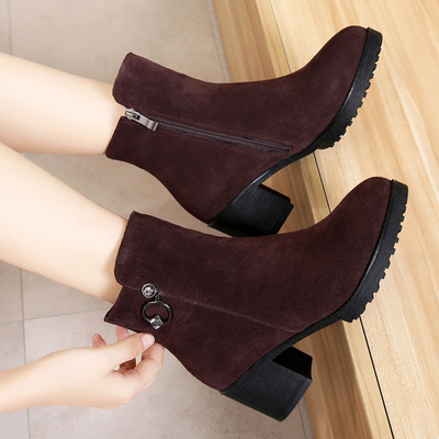 冬季韩版加绒磨砂保暖短筒棉靴子