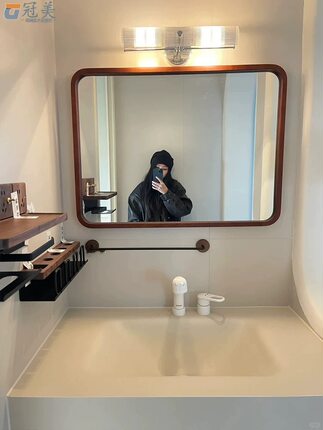卫浴镜浴室框镜带置物架挂墙式洗手间法式复古风单独化妆镜子定制