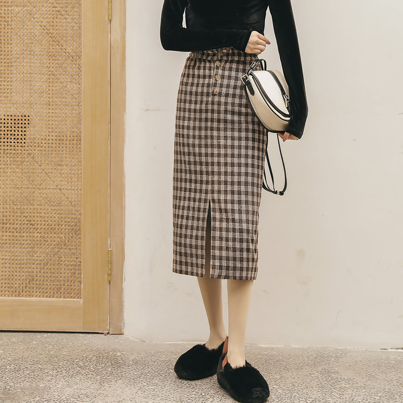 格纹复古半身裙2019冬季新款女加厚a字高腰韩版修身显瘦中长裙子在类目 女装/女士精品, 半身裙中 - 来自Buy2taobao.com提供专业的淘宝代购服务