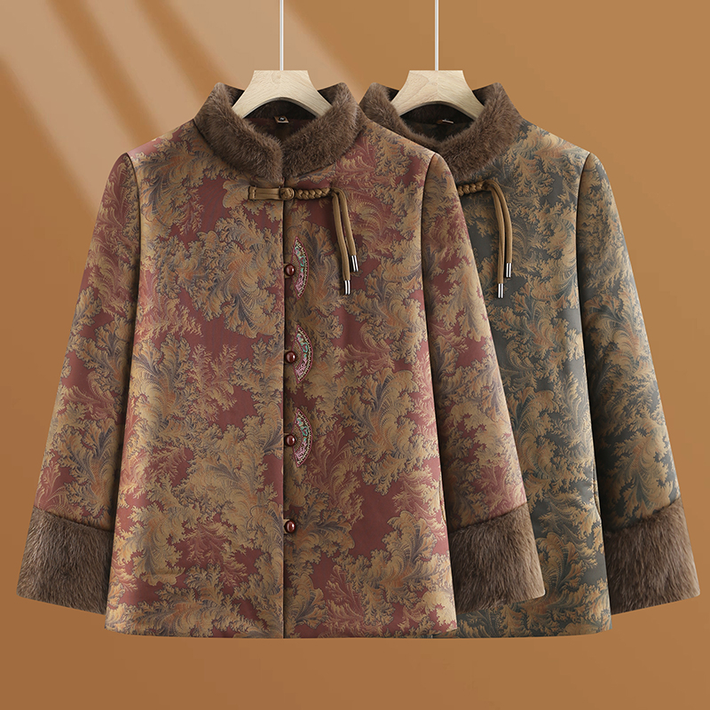 妈妈装新中式毛领棉服中老年