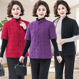 中老年女装短袖马甲妈妈装秋冬保暖棉服坎肩内搭外穿奶奶装