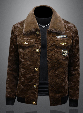 2025冬季男士金貂绒皮草加厚皮毛水一体翻领外套 货号89071 P320