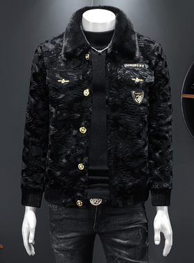2025冬季男士金貂绒皮草加厚皮毛水一体翻领外套  货号89071 P320