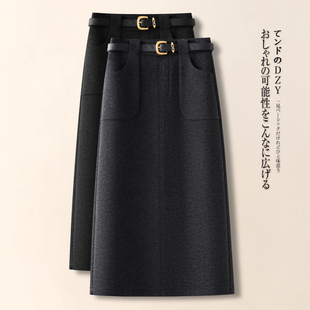 灰色羊绒半身裙女秋冬季 a字裙羊毛呢直筒包臀裙 2025今年流行爆款