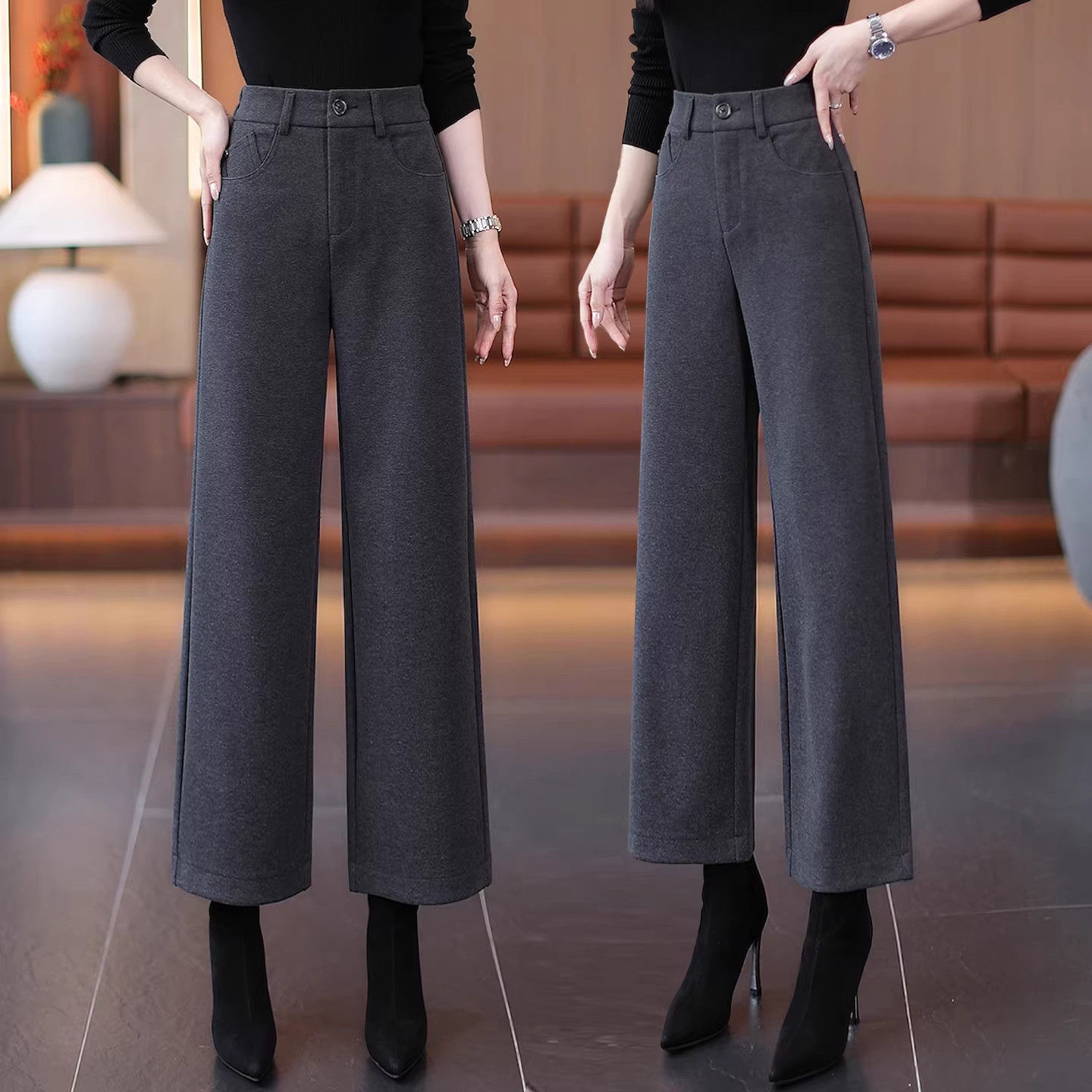 九分毛呢窄版阔腿裤女秋冬2025新款小个子高腰显瘦休闲直筒西装裤,女装/女士精品,大码裤装,淘宝优惠券,粉丝福利购,淘宝优惠卷