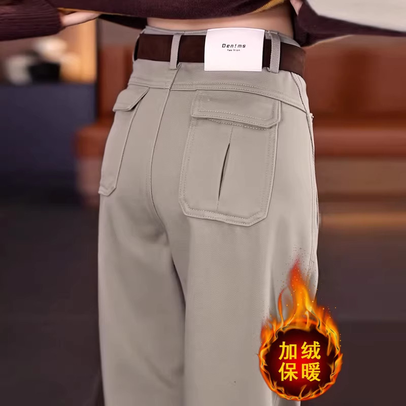 流行爆款奶茶色加绒弯刀牛仔裤女秋冬2025新款高腰休闲阔腿香蕉裤,女装/女士精品,大码裤装,淘宝优惠券,粉丝福利购,淘宝优惠卷