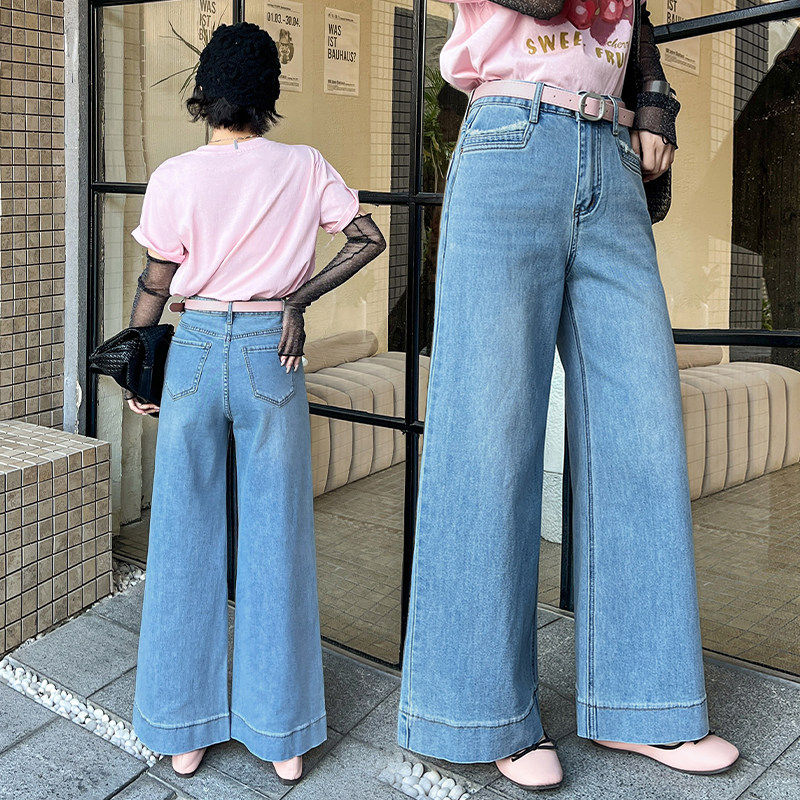 浅蓝色时尚阔腿牛仔裤女春秋2026新款高腰宽松显瘦垂感九分直筒裤,女装/女士精品,大码裤装,淘宝优惠券,粉丝福利购,淘宝优惠卷