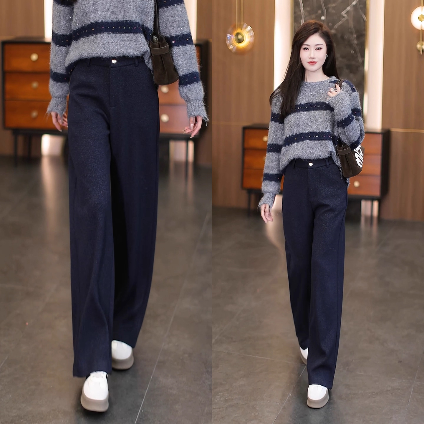 醋酸羊毛阔腿裤女2025秋冬新款