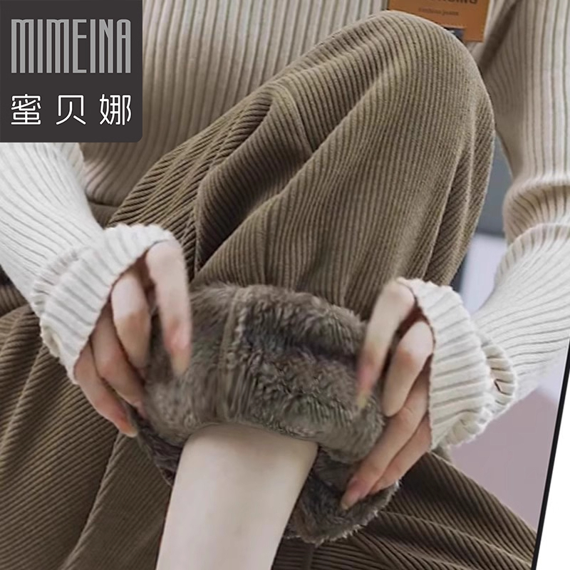 灯芯绒棉裤羊羔绒运动裤女款冬季