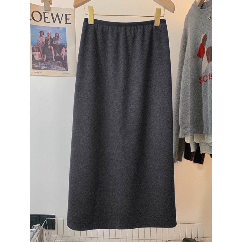 深灰色糯米直筒半身裙女