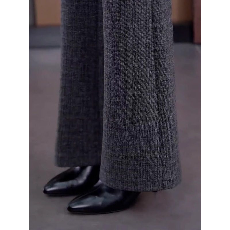 英伦老钱风灰色微喇裤女2025秋冬季新款毛呢高腰显瘦直筒休闲裤子,女装/女士精品,大码裤装,淘宝优惠券,粉丝福利购,淘宝优惠卷