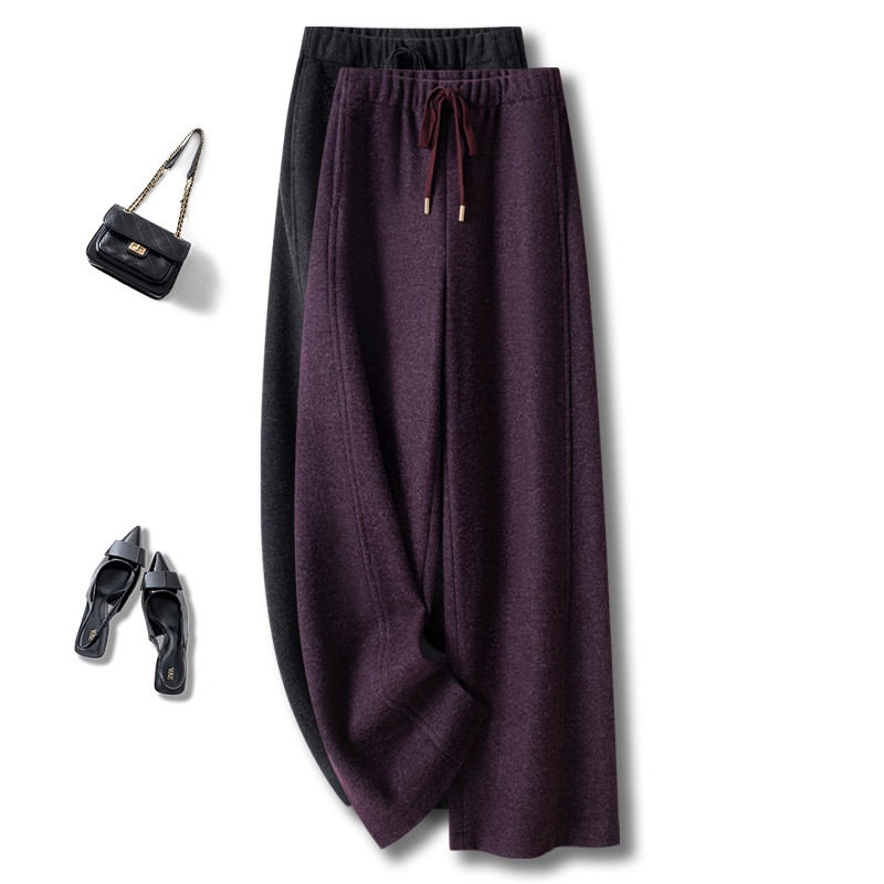 乌梅紫毛呢阔腿裤女秋冬季2025新款高腰宽松垂感小个子加厚直筒裤,女装/女士精品,大码裤装,淘宝优惠券,粉丝福利购,淘宝优惠卷