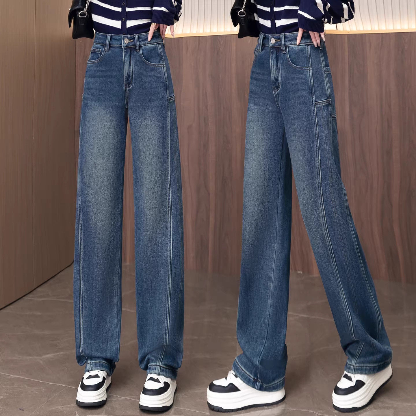 复古加绒阔腿弯刀裤女秋冬季2025新款巨好看的高腰显瘦直筒镰刀裤,女装/女士精品,大码裤装,淘宝优惠券,粉丝福利购,淘宝优惠卷