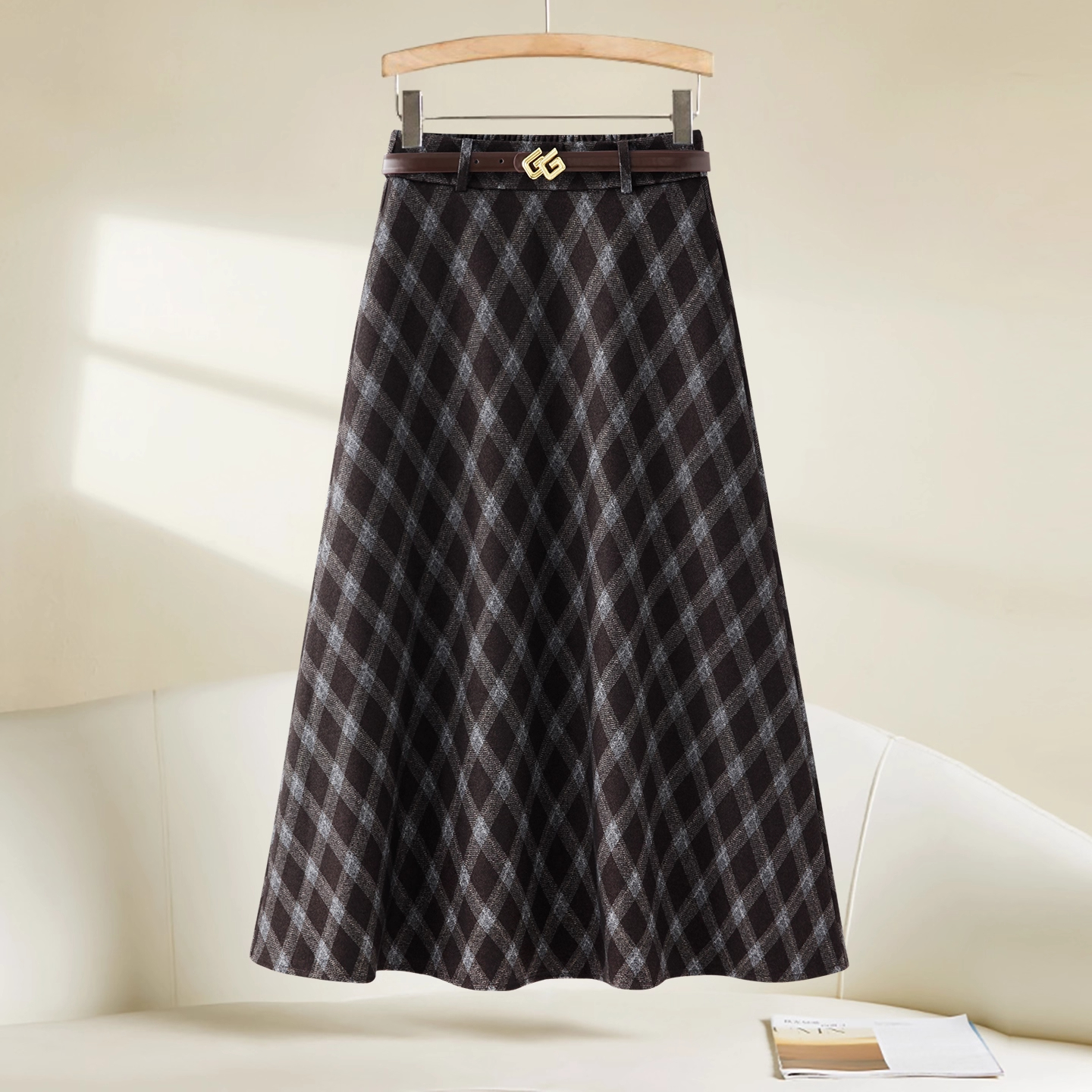 毛呢格子半身裙女秋冬2025新款