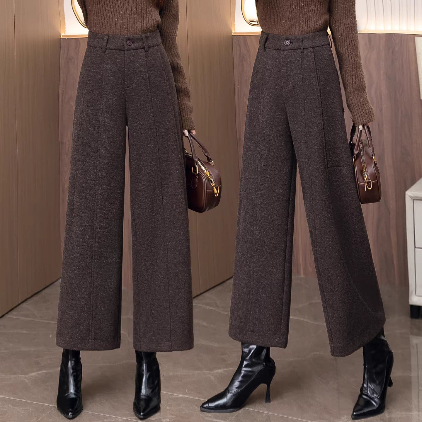 羊毛呢窄版阔腿裤女春季2026新款小个子高腰显瘦九分休闲直筒裤子,女装/女士精品,大码裤装,淘宝优惠券,粉丝福利购,淘宝优惠卷