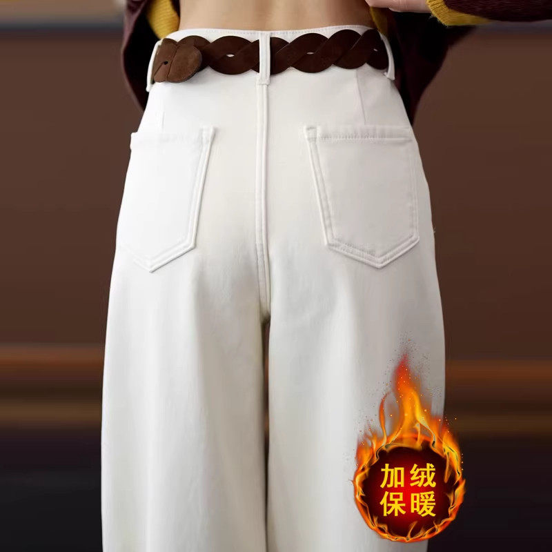爆款白色加绒直筒牛仔裤女秋冬今年流行宽松休闲裤高腰显瘦弯刀裤,女装/女士精品,大码裤装,淘宝优惠券,粉丝福利购,淘宝优惠卷