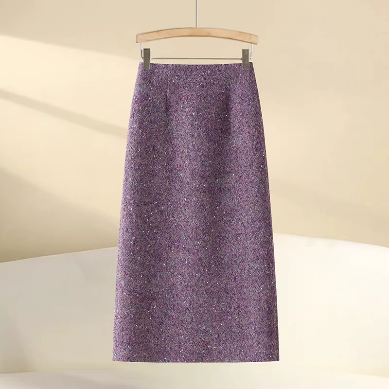 超好看小香风毛呢半身裙女2025秋冬季新款紫色加厚羊毛垂感直筒裙,女装/女士精品,大码半身裙,淘宝优惠券,粉丝福利购,淘宝优惠卷