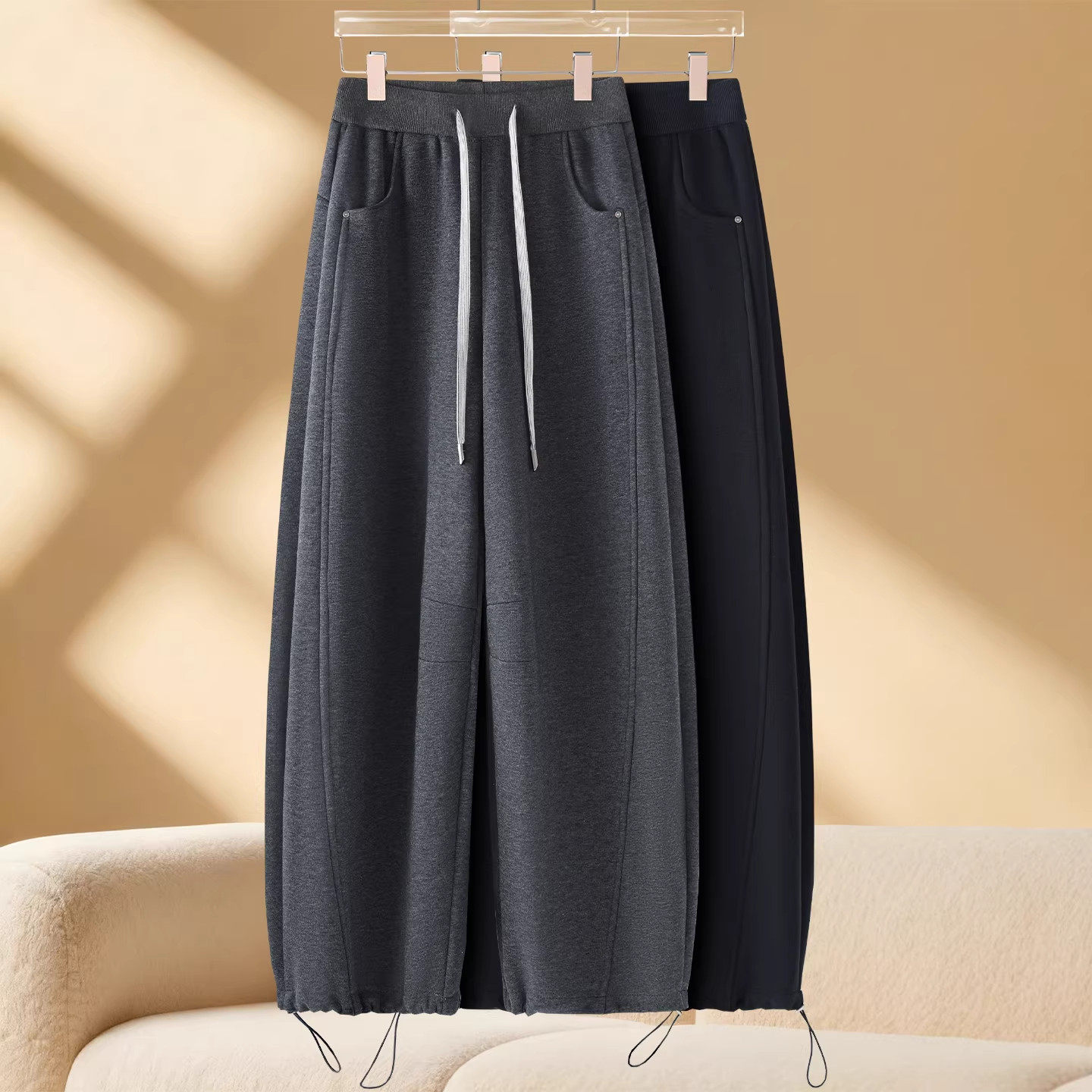 阔腿弯刀裤女秋冬2025新款慵懒松弛感休闲运动裤宽松加绒束脚卫裤,女装/女士精品,大码裤装,淘宝优惠券,粉丝福利购,淘宝优惠卷