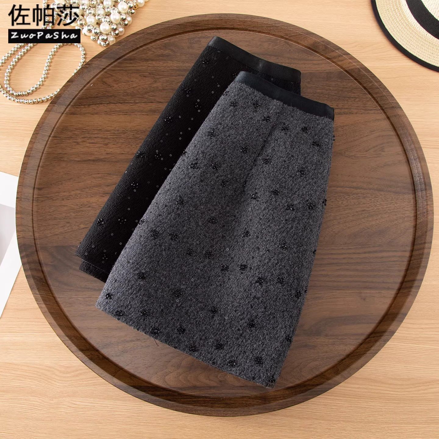 超好看深灰色亮片半身裙女2026春季新款毛呢高腰洋气百搭A字短裙,女装/女士精品,大码半身裙,淘宝优惠券,粉丝福利购,淘宝优惠卷