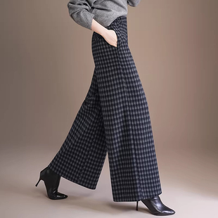 加厚羊毛呢裤子女冬季格子裤宽松软糯加厚直筒小个子九分阔腿裤