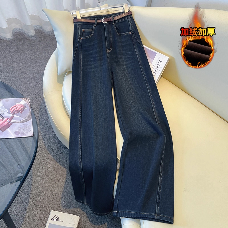 复古加绒牛仔裤女秋冬季2025新款
