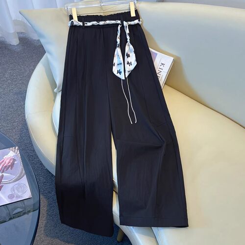 丝巾腰带阔腿裤女春夏2026高腰