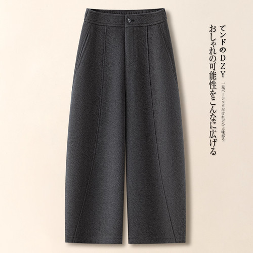 灰色毛呢阔腿弯刀裤女今年流行