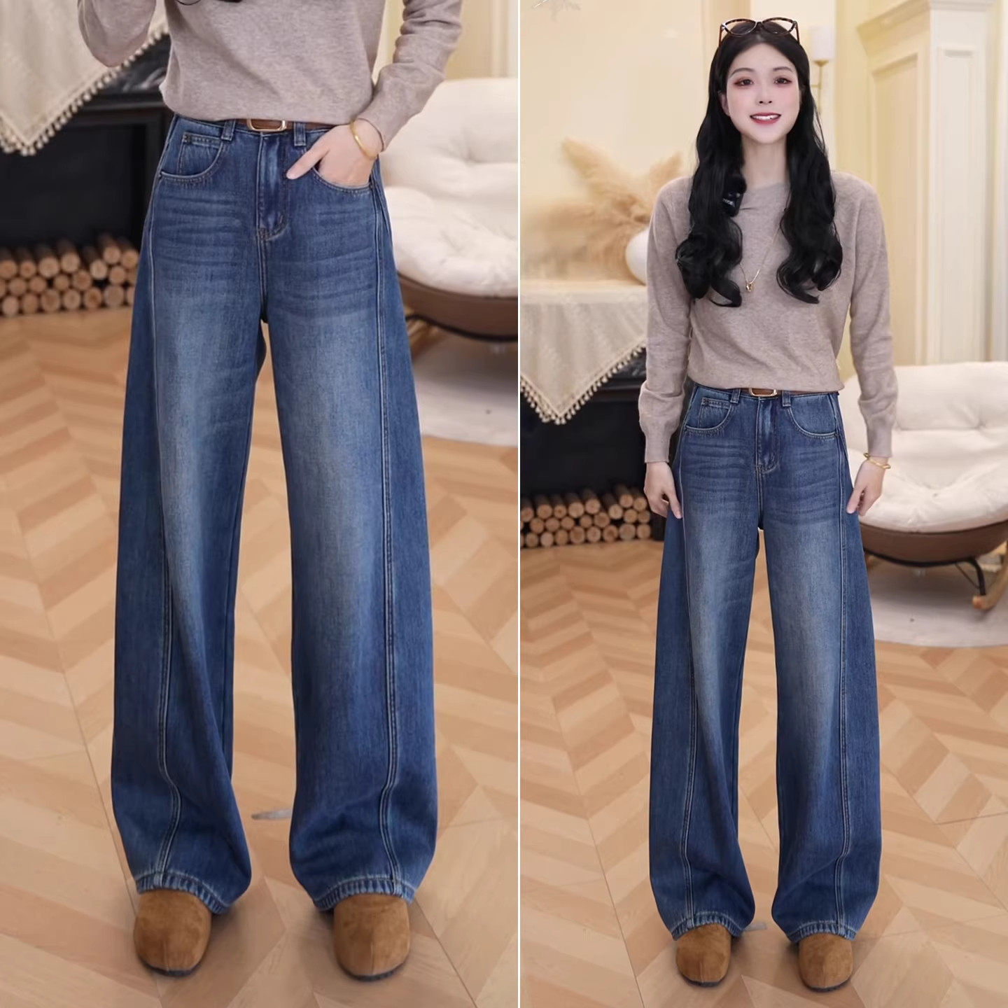 弯刀牛仔裤女2025新款冬季加绒美式长裤显瘦宽松高腰窄版香蕉裤子,女装/女士精品,大码裤装,淘宝优惠券,粉丝福利购,淘宝优惠卷