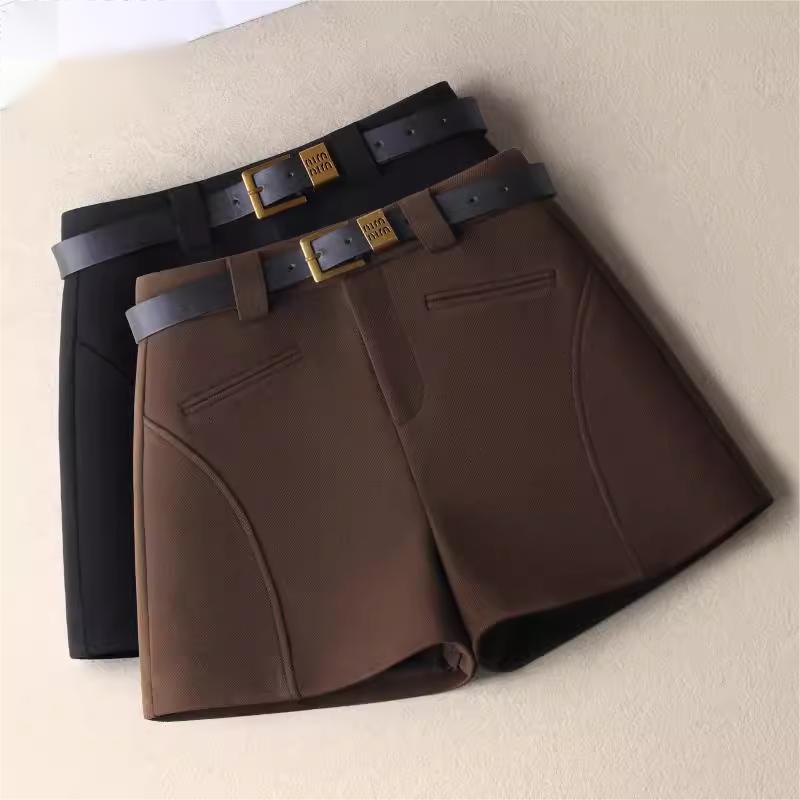 咖色毛呢阔腿短裤秋冬2025年新款