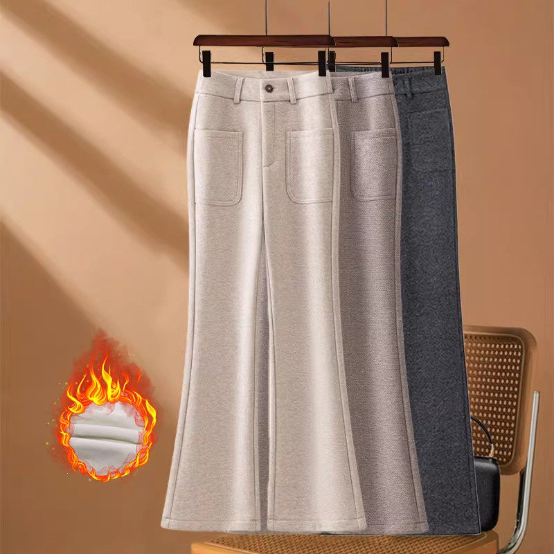 毛呢微喇裤女春秋季2026新款高腰显瘦垂感流行休闲裤软糯喇叭裤子,女装/女士精品,大码裤装,淘宝优惠券,粉丝福利购,淘宝优惠卷