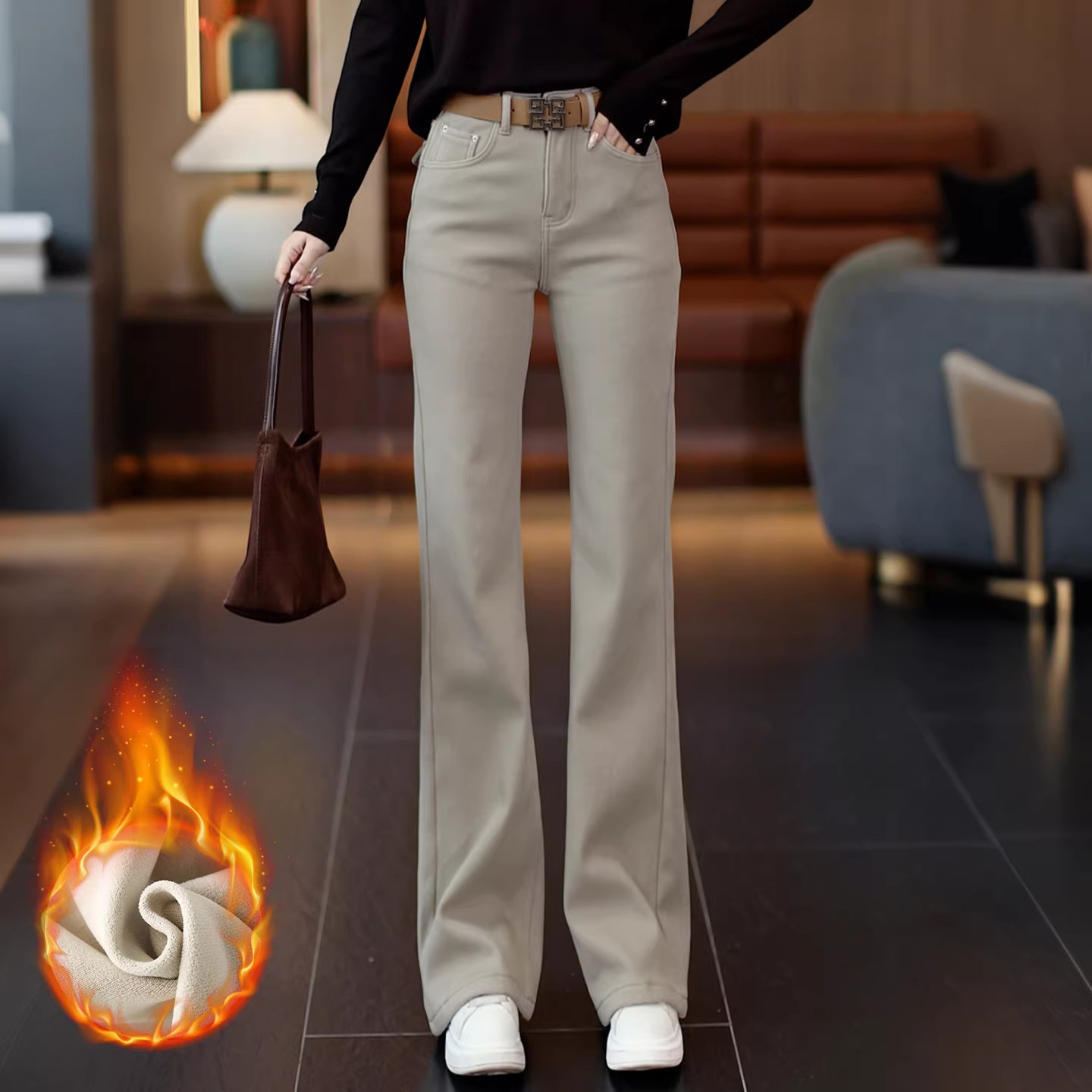 奶茶色刺绣微喇牛仔裤女秋冬2025新款加绒保暖小个子九分喇叭裤子,女装/女士精品,大码裤装,淘宝优惠券,粉丝福利购,淘宝优惠卷