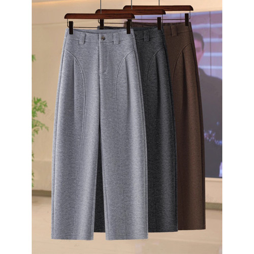 加绒加厚羊毛呢高腰弯刀裤女