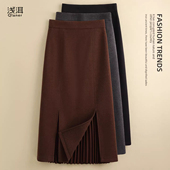 复古半身裙子女2025秋冬新款 毛呢中长款 显瘦气质开叉包臀裙高级感