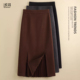 复古半身裙子女2025秋冬新款 毛呢中长款 显瘦气质开叉包臀裙高级感