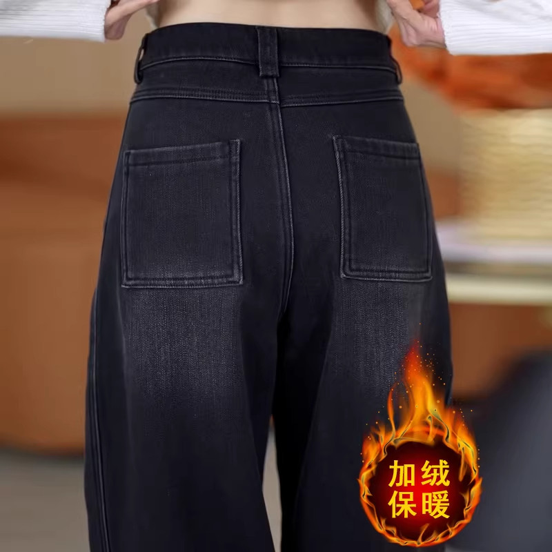 黑色加绒弯刀阔腿牛仔裤女春季2026新款高腰垂感复古加厚直筒裤子,女装/女士精品,大码裤装,淘宝优惠券,粉丝福利购,淘宝优惠卷