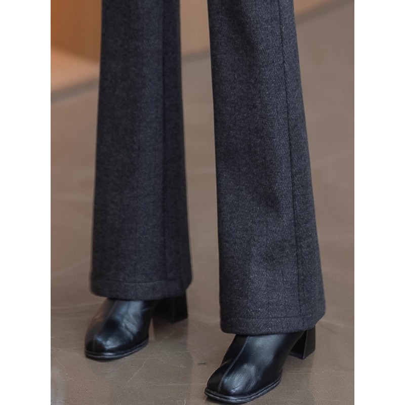 深灰色加绒微喇裤女2025秋冬