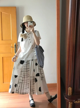 「现货」''波纹'' 日系大体量 设计感小众印花拼贴蓬蓬半身裙