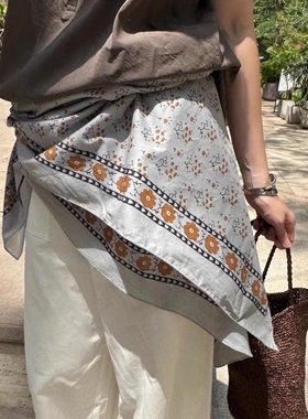 法式复古小碎花印花纯棉大方巾围巾头巾百搭休闲披肩多用途搭配潮